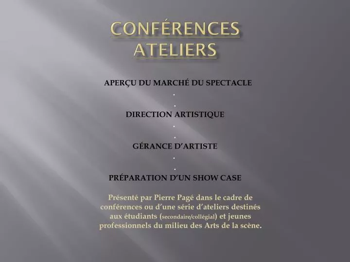 conf rences ateliers