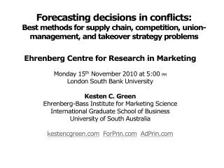 Ehrenberg Centre for Research in Marketing Monday 15 th November 2010 at 5:00 PM
