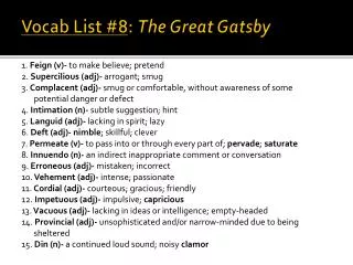 Vocab List #8 : The Great Gatsby
