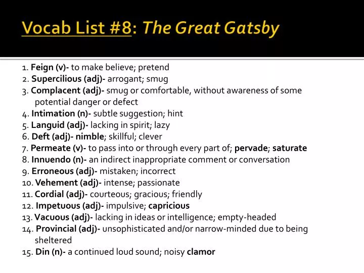 vocab list 8 the great gatsby