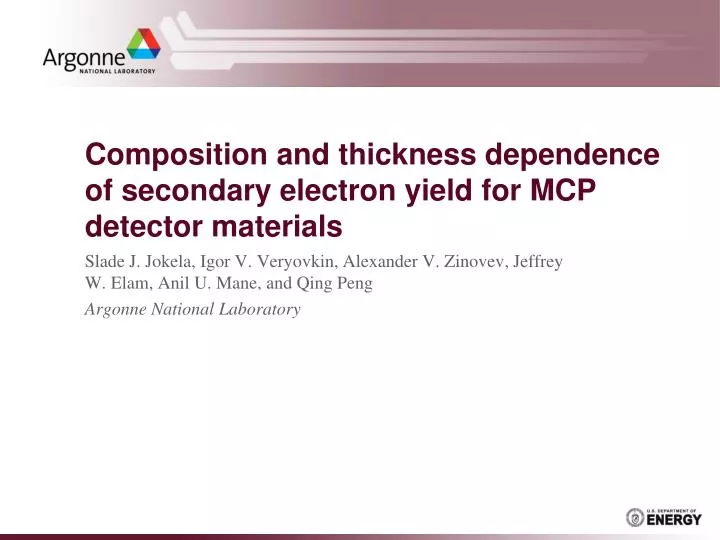 composition and thickness dependence of secondary electron yield for mcp detector materials