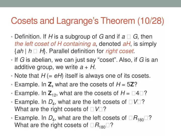 cosets and lagrange s theorem 10 28