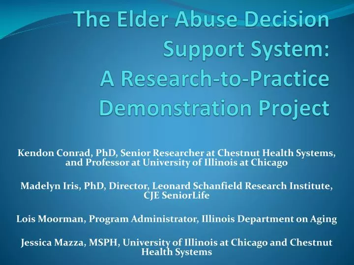 the elder abuse decision support system a research to practice demonstration project