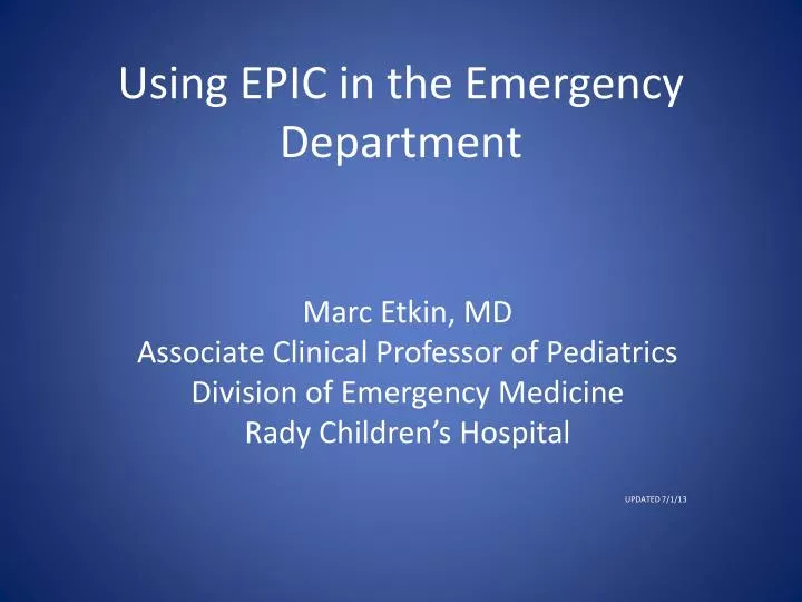 using epic in the emergency department