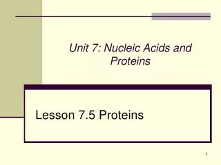 Unit 7: Nucleic Acids and Proteins