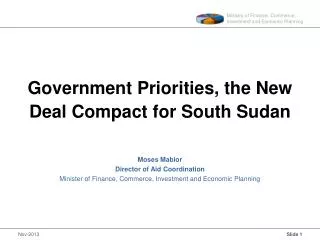 Government Priorities, the New Deal Compact for South Sudan