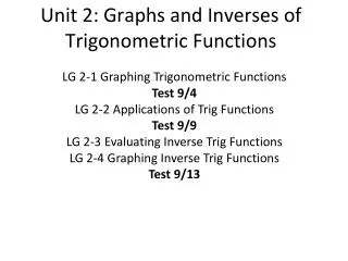 Unit 2: Graphs and Inverses of Trigonometric Functions