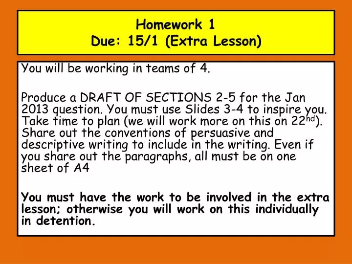 homework 1 due 15 1 extra lesson