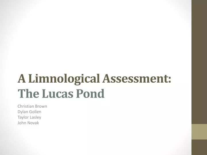 a limnological assessment the lucas pond