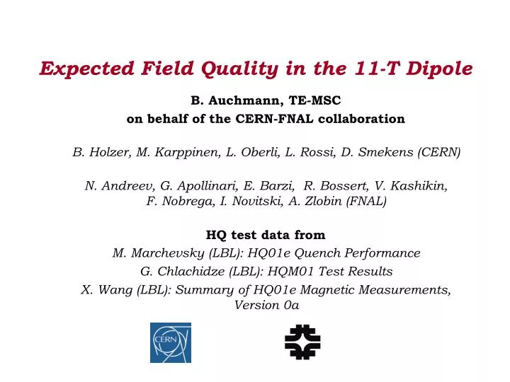 expected field quality in the 11 t dipole