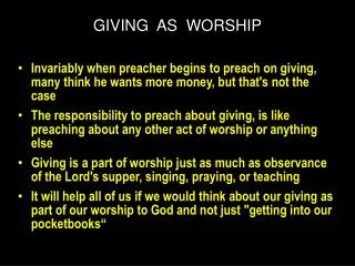 GIVING AS WORSHIP