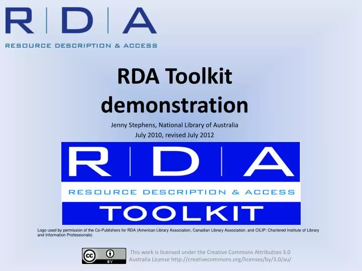 rda toolkit demonstration jenny stephens national library of australia july 2010 revised july 2012