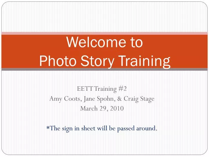 welcome to photo story training