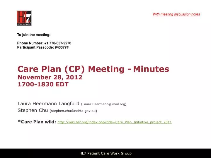 care plan cp meeting minutes november 28 2012 1700 1830 edt