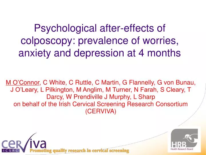 psychological after effects of colposcopy prevalence of worries anxiety and depression at 4 months