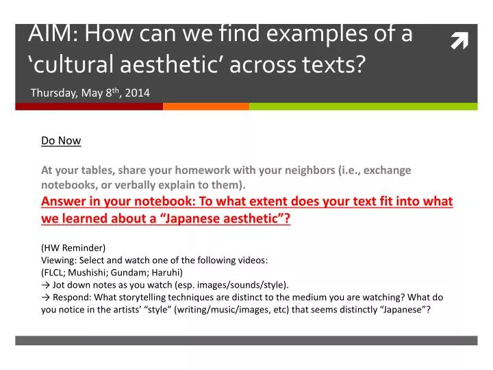 aim how can we find examples of a cultural aesthetic across texts