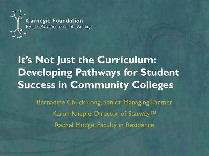 it s not just the curriculum developing pathways for student success in community colleges