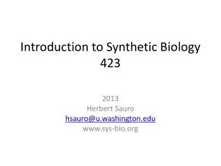 Introduction to Synthetic Biology 423