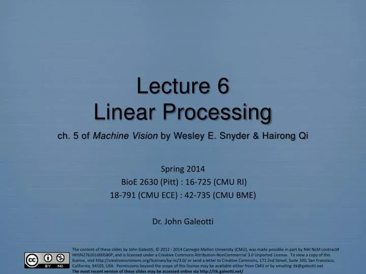 lecture 6 linear processing ch 5 of machine vision by wesley e snyder hairong qi