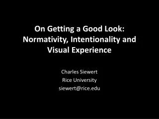 On Getting a Good Look: Normativity , Intentionality and Visual Experience