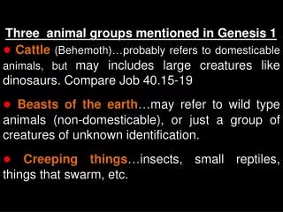 Three animal groups mentioned in Genesis 1