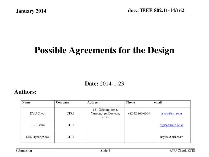 possible agreements for the design