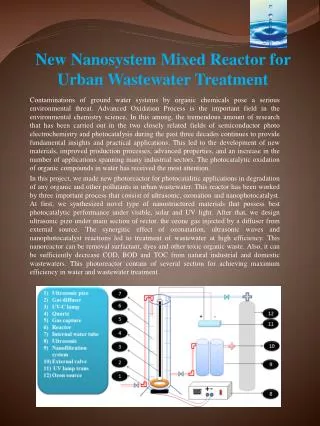 New Nanosystem Mixed Reactor for Urban Wastewater Treatment