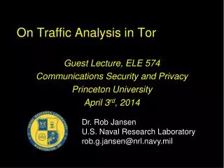 On Traffic Analysis in Tor