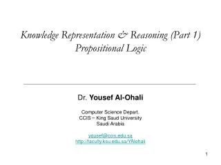 Knowledge Representation &amp; Reasoning (Part 1) Propositional Logic
