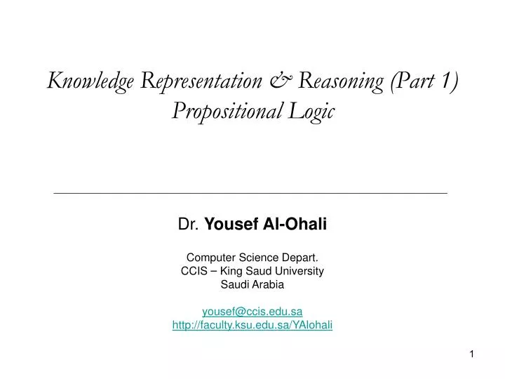 knowledge representation reasoning part 1 propositional logic