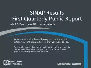 SINAP Results First Quarterly Public Report