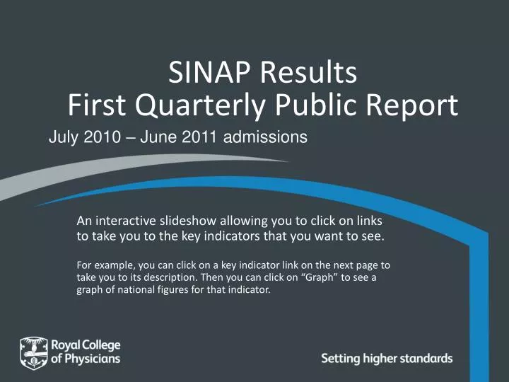 sinap results first quarterly public report