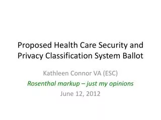 Proposed Health Care Security and Privacy Classification System Ballot