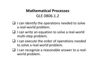 Mathematical Processes GLE 0806.1.2