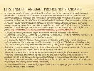 ELPS: English LANGUAGE Proficiency Standards