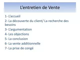 l entretien de vente