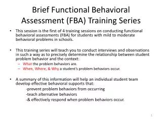 Brief Functional Behavioral Assessment (FBA) Training Series
