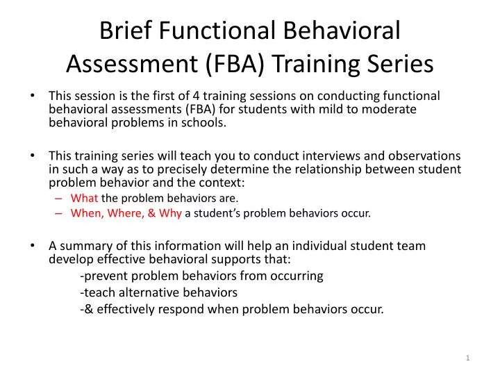 brief functional behavioral assessment fba training series