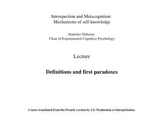 Lecture Definitions and first paradoxes