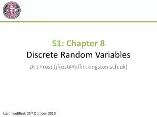 S1: Chapter 8 Discrete Random Variables