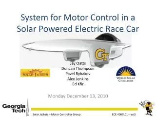 System for Motor Control in a Solar Powered Electric Race Car