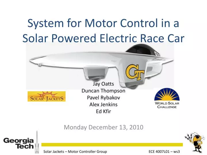 system for motor control in a solar powered electric race car
