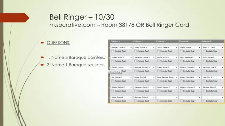 bell ringer 10 30 m socrative com room 38178 or bell ringer card