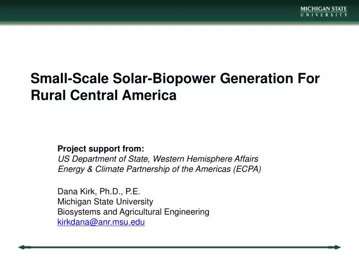 small scale solar biopower generation for rural central america