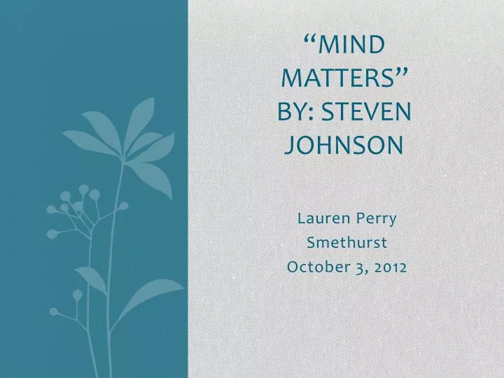 mind matters by steven johnson