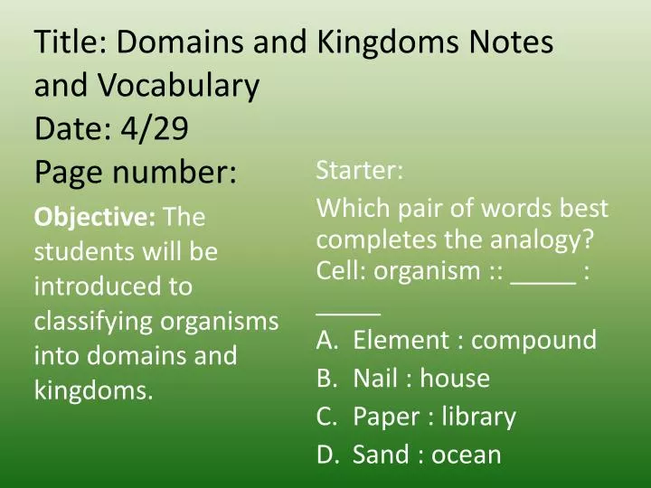 title domains and kingdoms notes and vocabulary date 4 29 page number