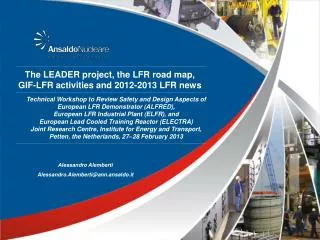 The LEADER project, the LFR road map, GIF-LFR activities and 2012-2013 LFR news