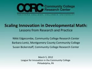Scaling Innovation in Developmental Math: Lessons from Research and Practice