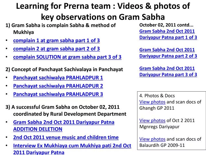 learning for prerna team videos photos of key observations on gram sabha