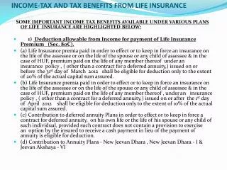 INCOME-TAX AND TAX BENEFITS FROM LIFE INSURANCE